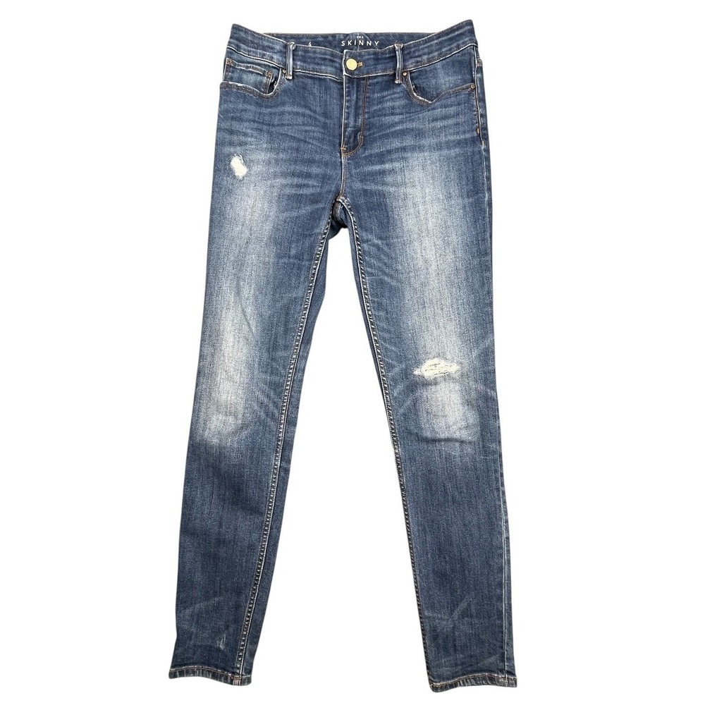 White House Black Market Blue Skinny High Rise Distressed Jeans Womens Size 4